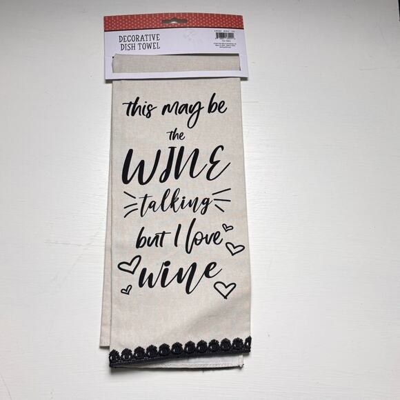 Decorative Kitchen Wine Humor Dish & Hand Towel with Words NWT - Picture 1 of 6